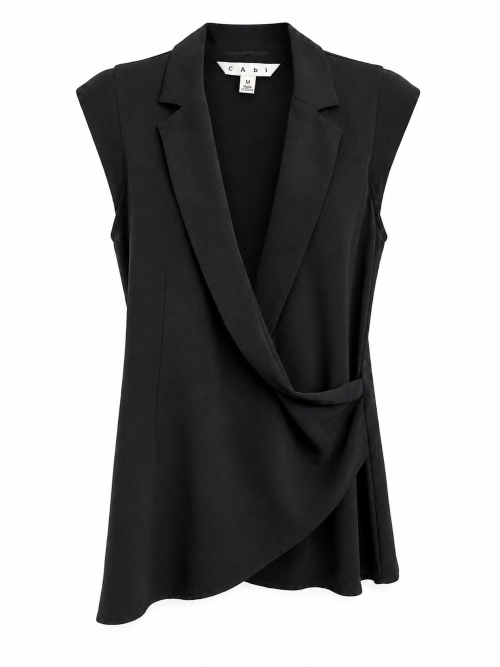 CAbi Origami Top #757 Faux Wrap Draped Tunic Blouse Black Sleeveless Size M